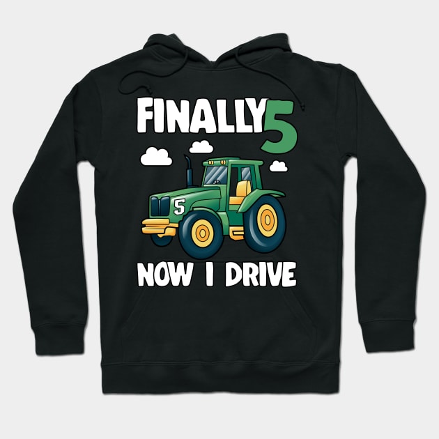 Kids Finally 5 5th Birthday Gift Boy Tractor Hoodie by Kuehni